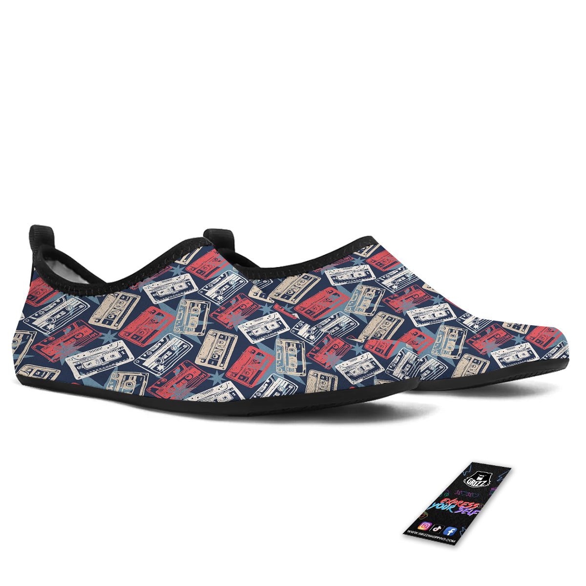 Cassette Vintage Print Pattern Water Shoes-grizzshop