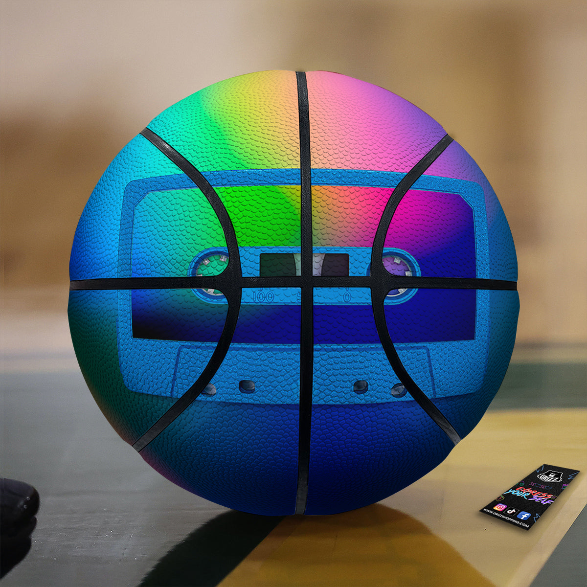 Cassette Tape Colorful Print Basketball