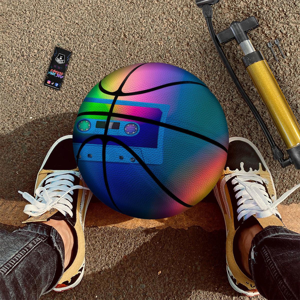 Cassette Tape Colorful Print Basketball