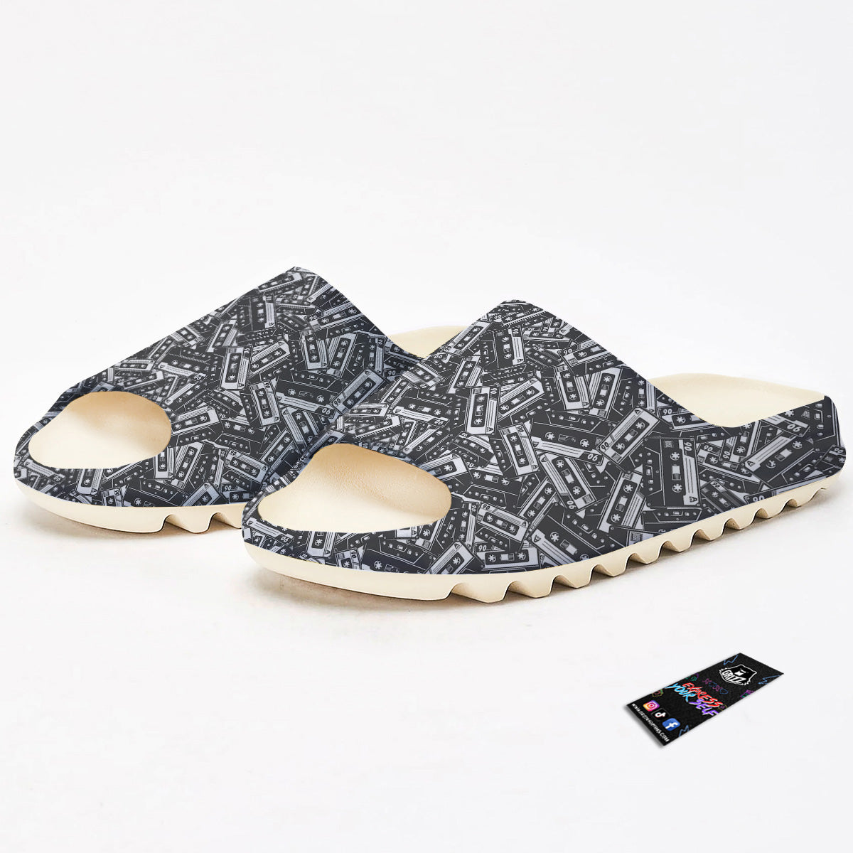 Cassette Tape Monochrome Print Pattern Sandals