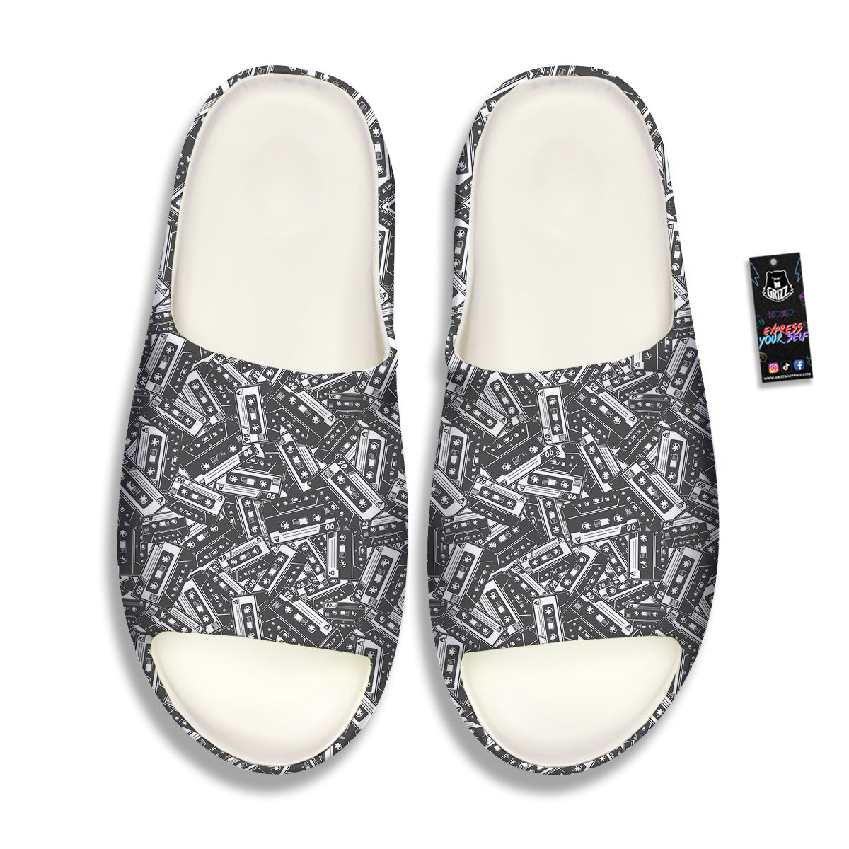 Cassette Tape Monochrome Print Pattern Sandals