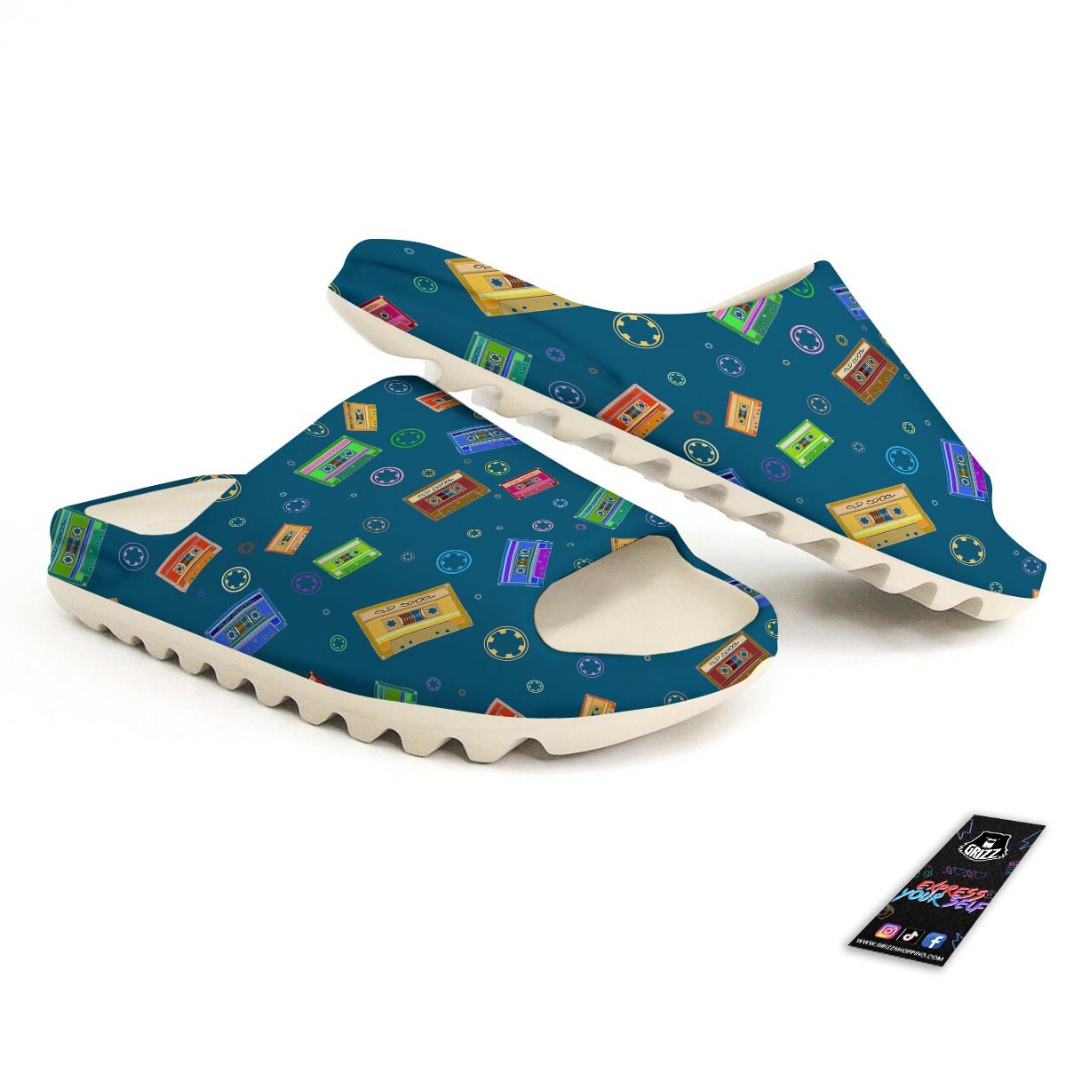 Cassette Tape Retro Print Pattern Sandals