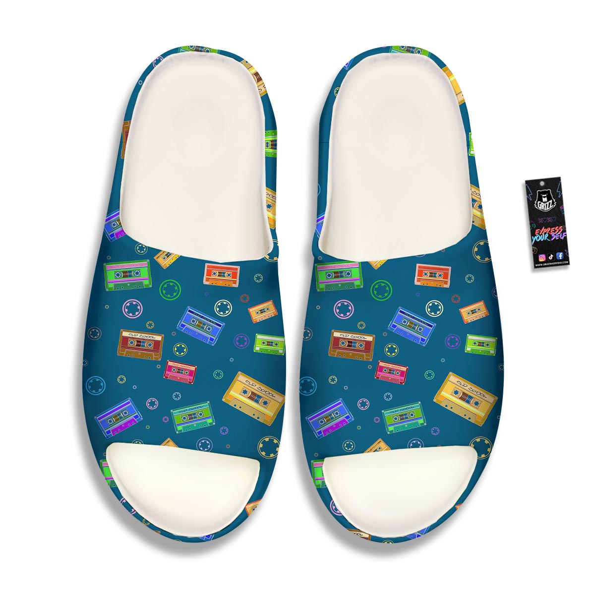 Cassette Tape Retro Print Pattern Sandals