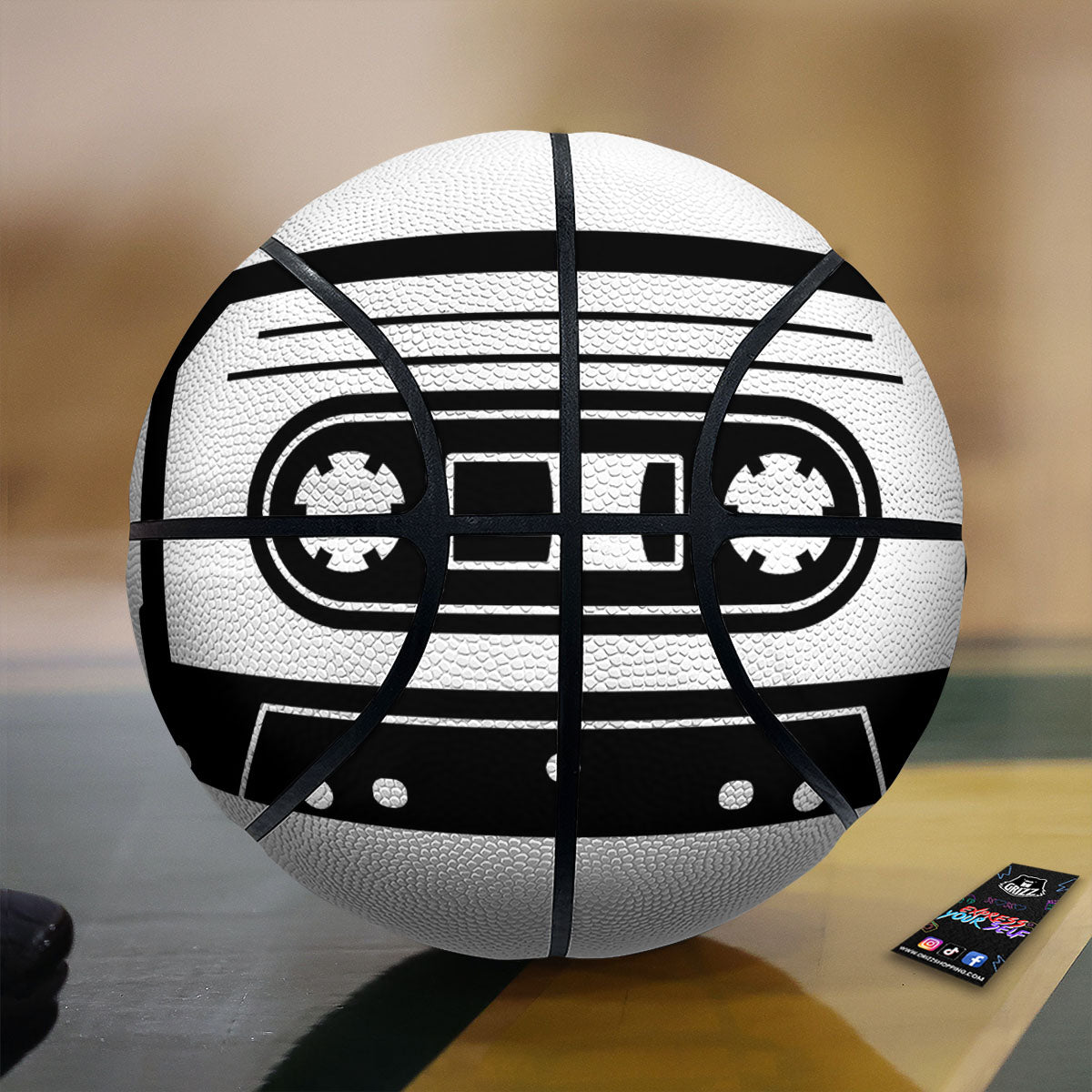 Cassette Tape White And Black Print Basketball