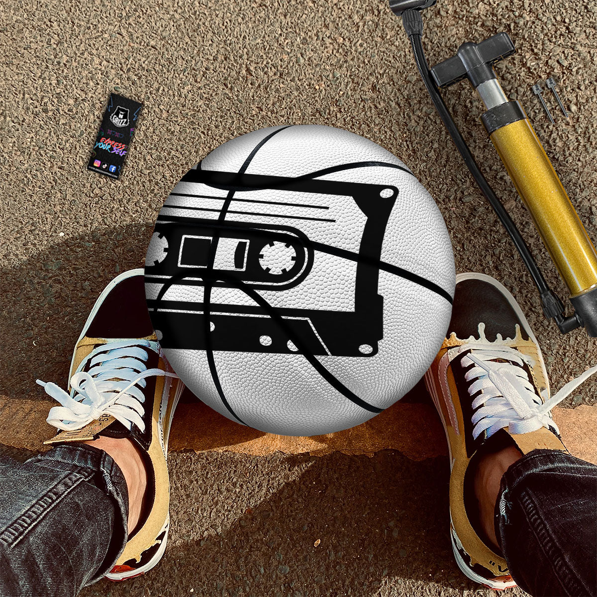 Cassette Tape White And Black Print Basketball