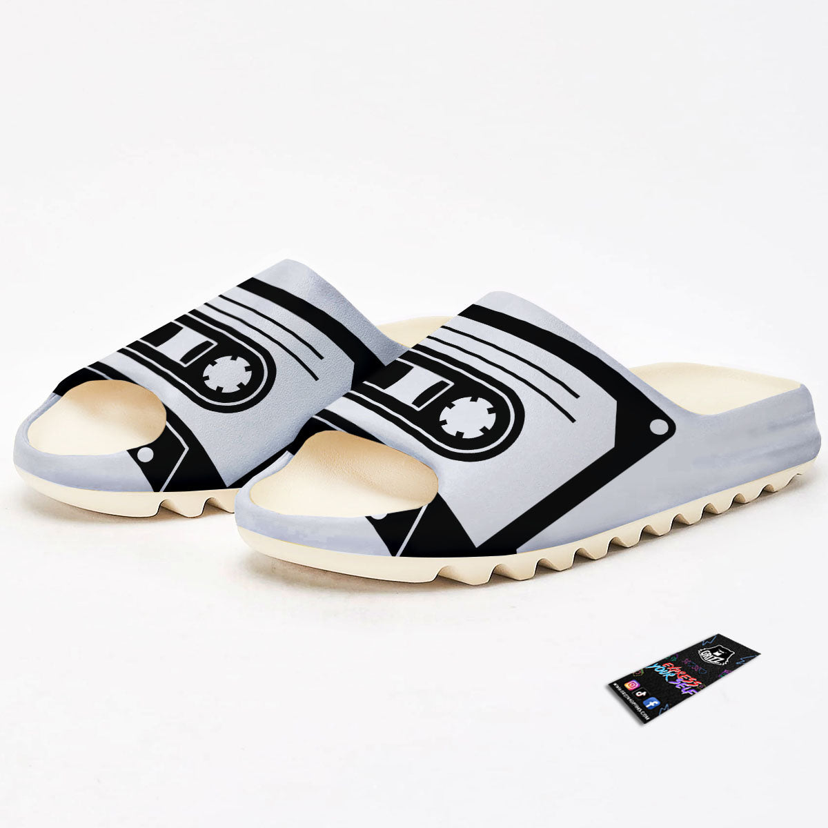 Cassette Tape White And Black Print Sandals-grizzshop