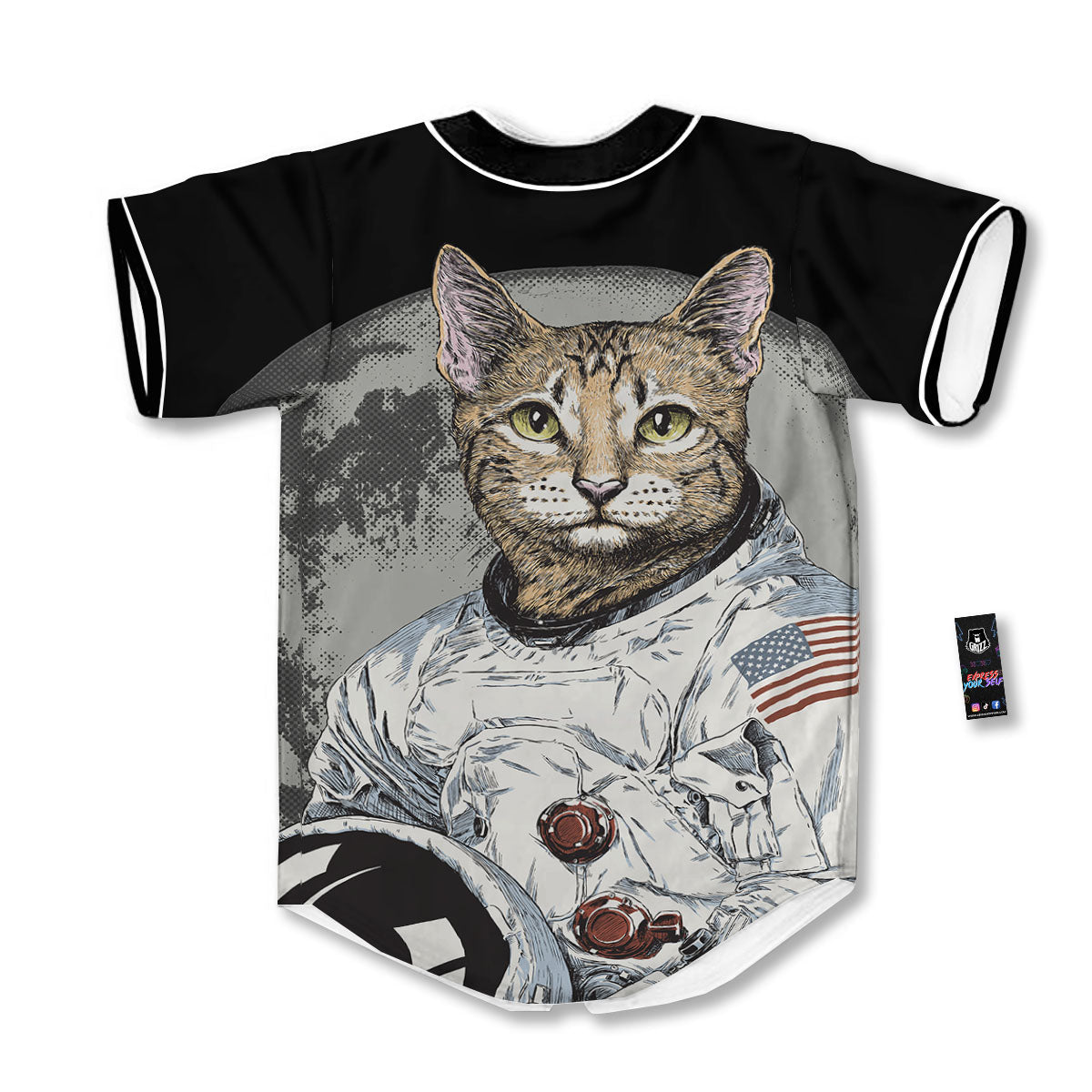 Cat American Astronaut On The Moon Print Baseball Jersey-grizzshop