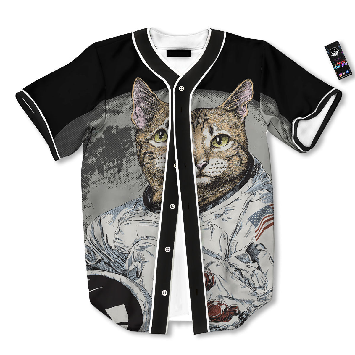 Cat American Astronaut On The Moon Print Baseball Jersey-grizzshop