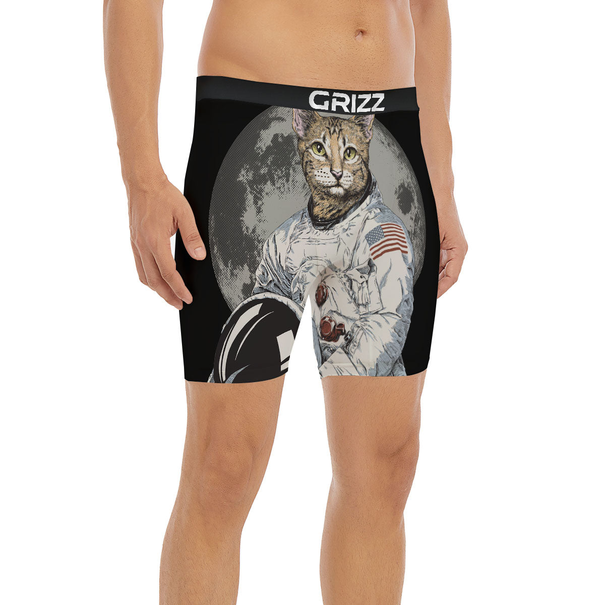 Cat American Astronaut On The Moon Print Boxer Briefs-grizzshop