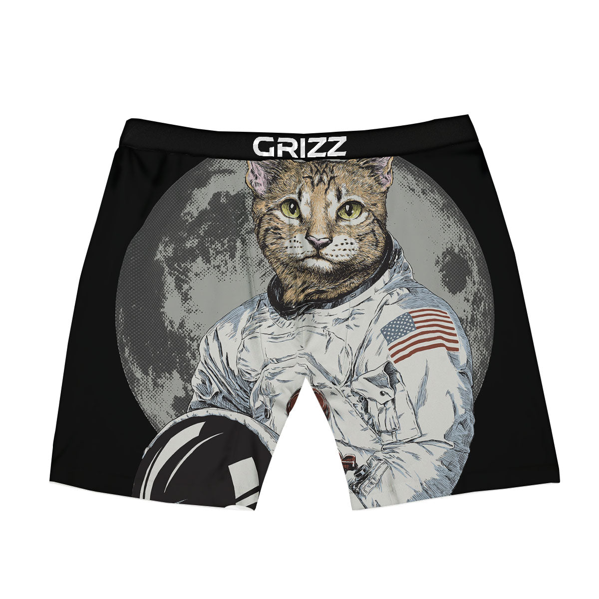 Cat American Astronaut On The Moon Print Boxer Briefs-grizzshop