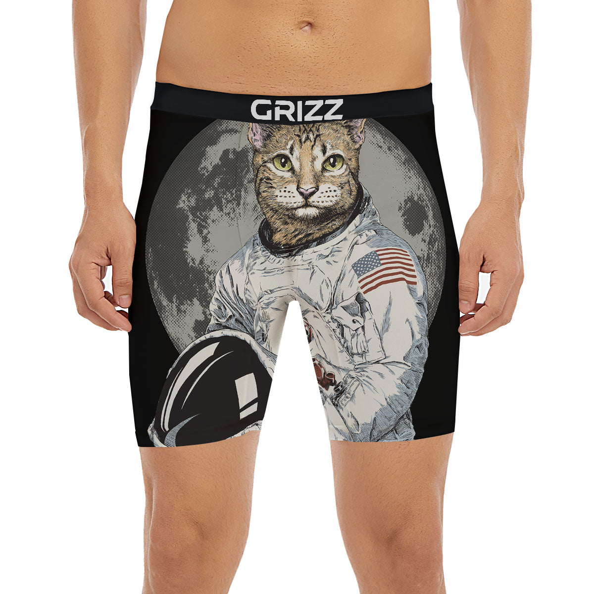 Cat American Astronaut On The Moon Print Boxer Briefs-grizzshop