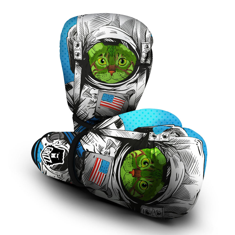 Cat American Astronaut On The Moon Print Boxing Gloves-grizzshop
