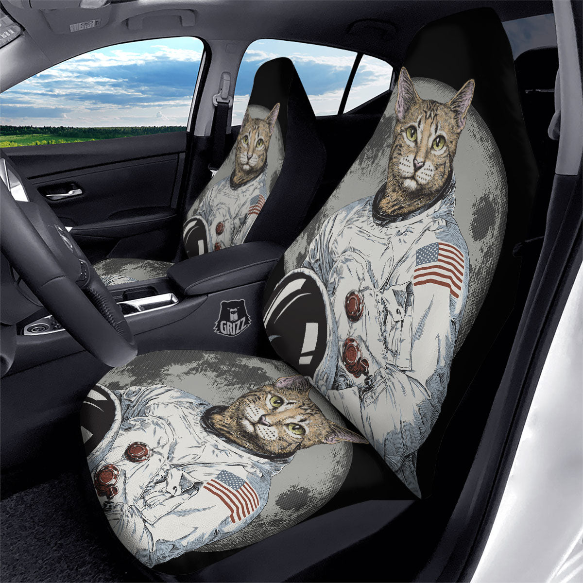 Cat American Astronaut On The Moon Print Car Seat Covers-grizzshop