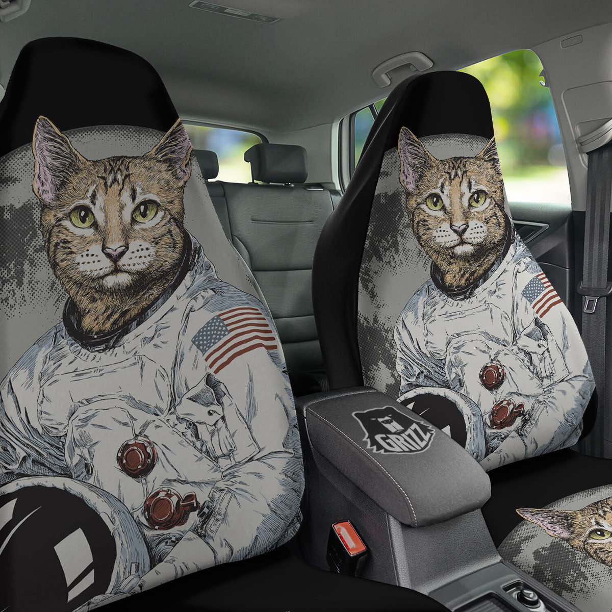 Cat American Astronaut On The Moon Print Car Seat Covers-grizzshop