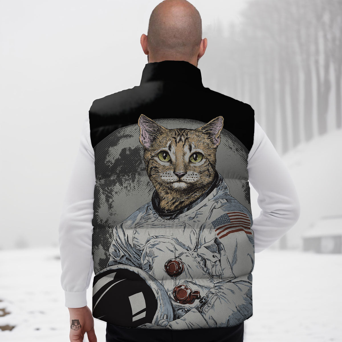 Cat American Astronaut On The Moon Print Down Vest