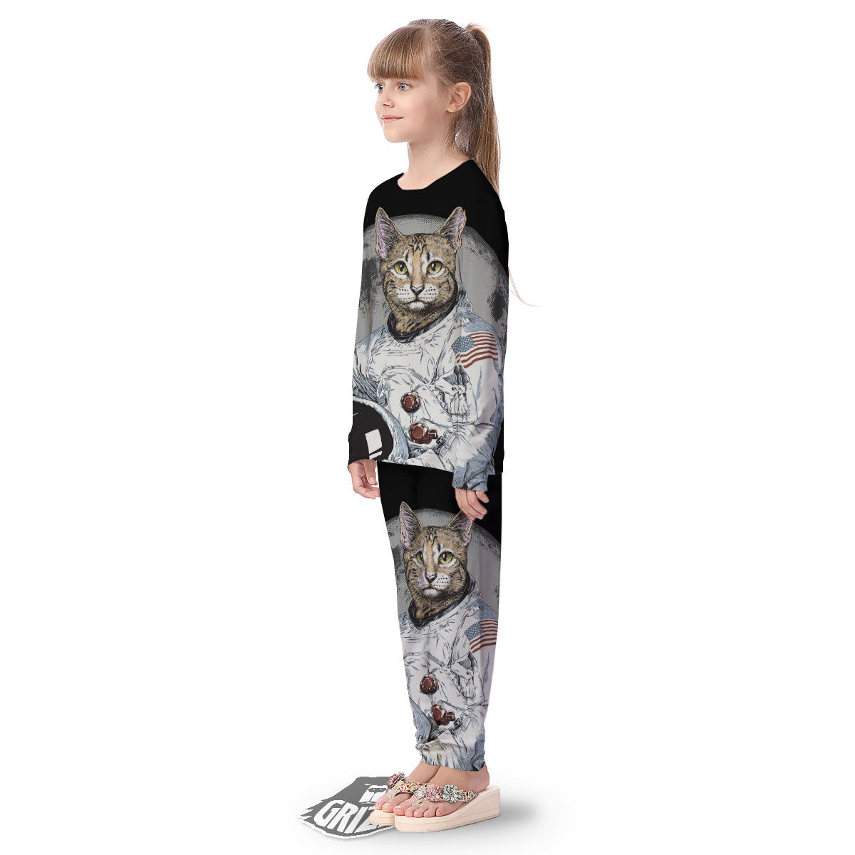 Cat American Astronaut On The Moon Print Kid's Pajamas-grizzshop