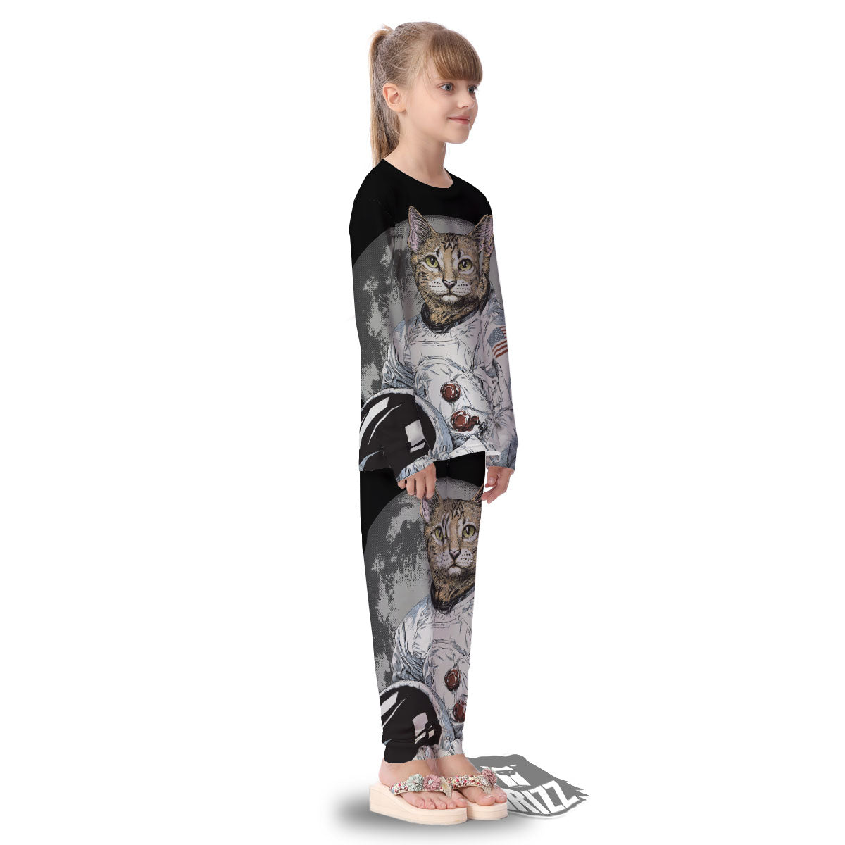 Cat American Astronaut On The Moon Print Kid's Pajamas-grizzshop
