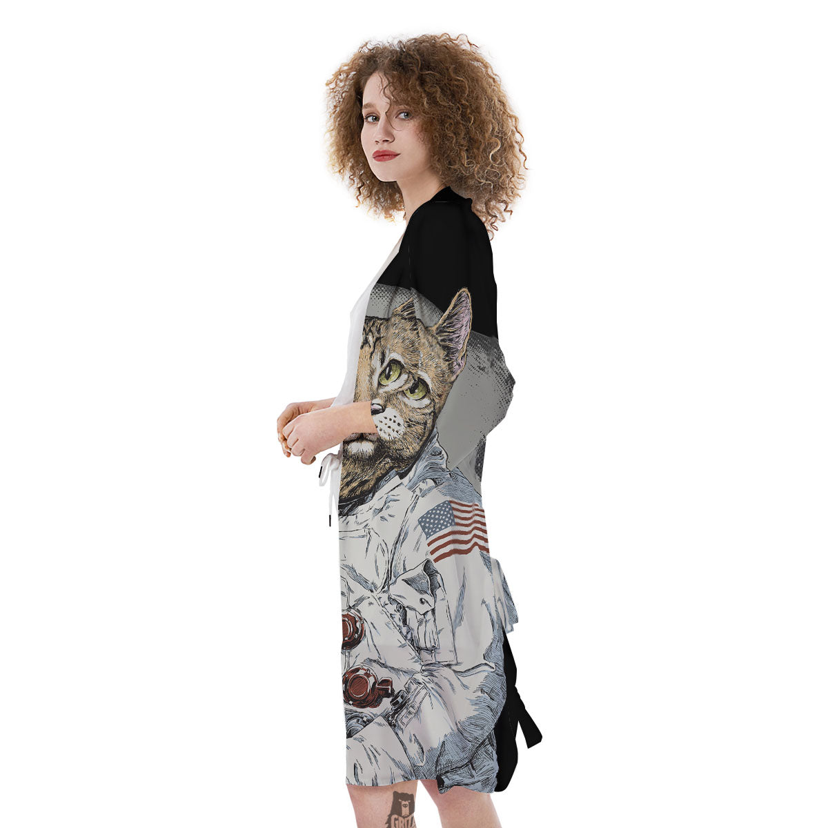 Cat American Astronaut On The Moon Print Kimono-grizzshop