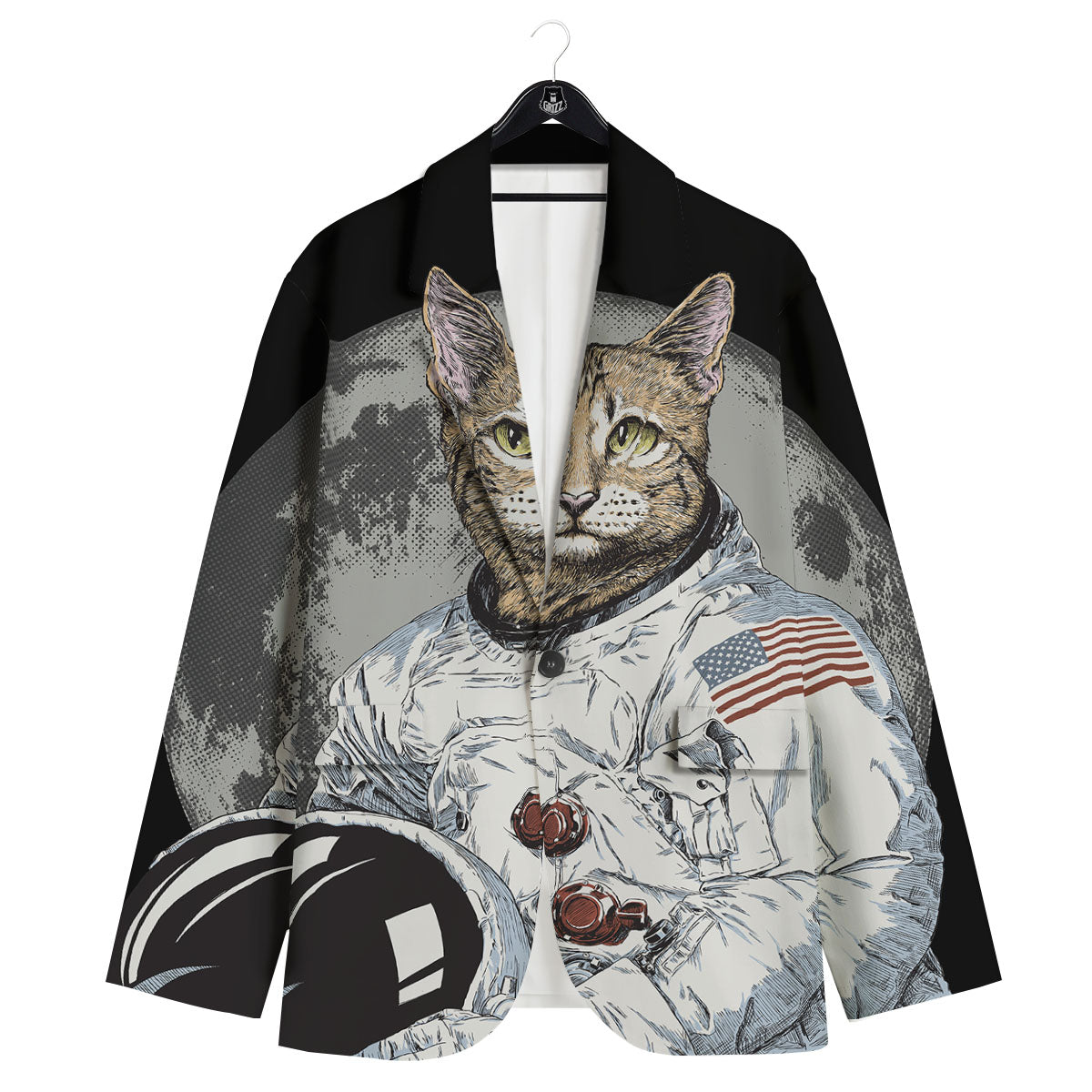 Cat American Astronaut On The Moon Print Men's Sport Coat-grizzshop