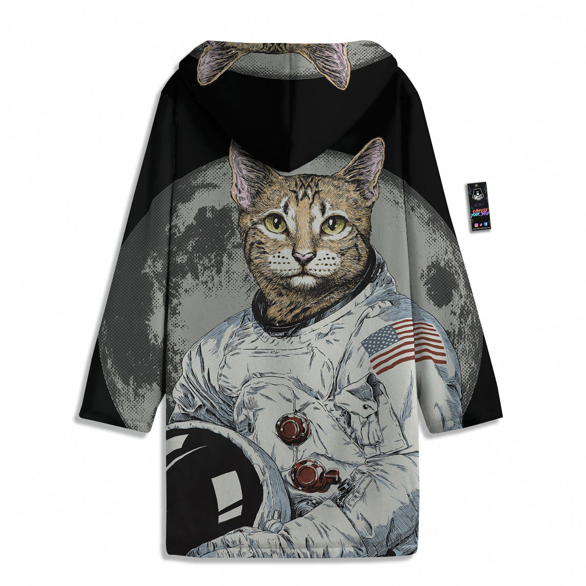 Cat American Astronaut On The Moon Print Men's Windbreaker Jacket-grizzshop