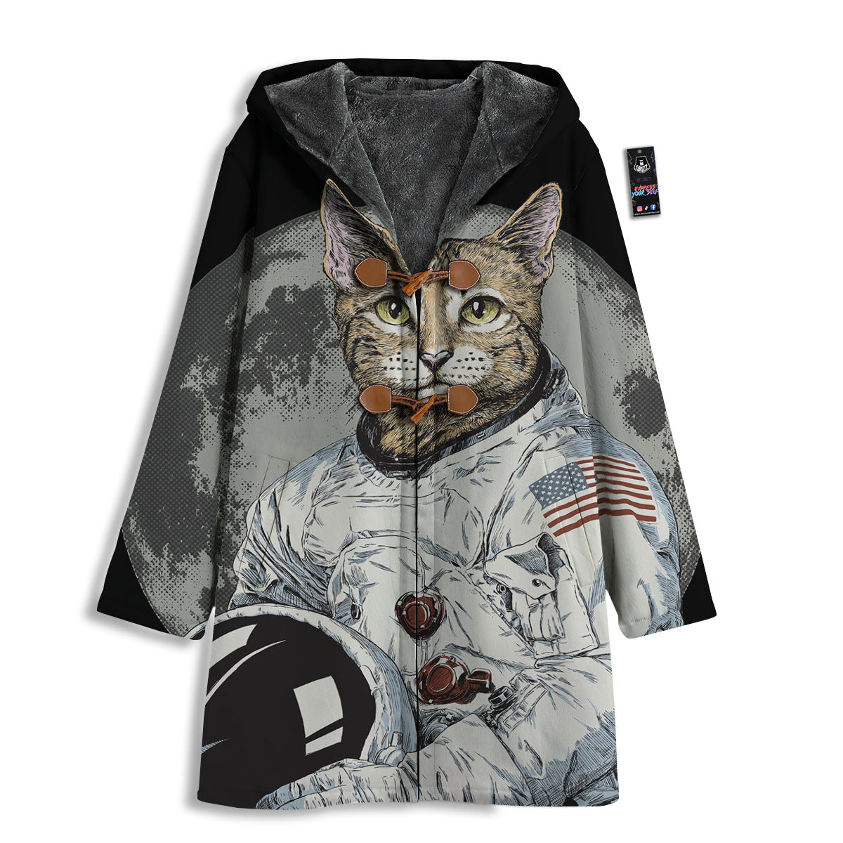 Cat American Astronaut On The Moon Print Men's Windbreaker Jacket-grizzshop