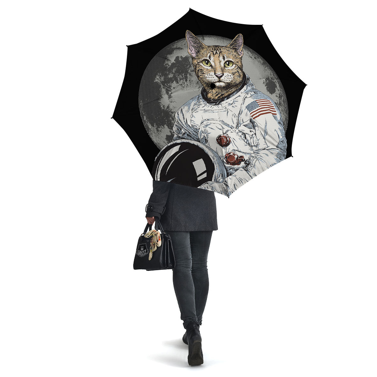 Cat American Astronaut On The Moon Print Umbrella-grizzshop