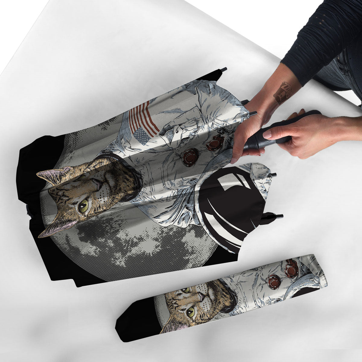 Cat American Astronaut On The Moon Print Umbrella-grizzshop