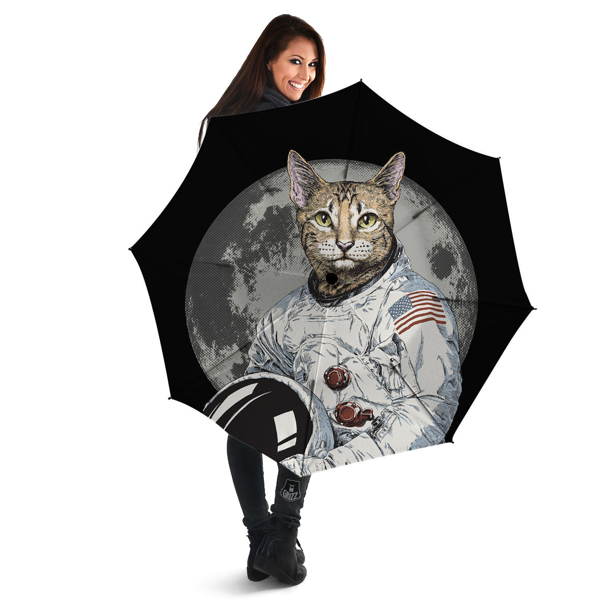Cat American Astronaut On The Moon Print Umbrella-grizzshop