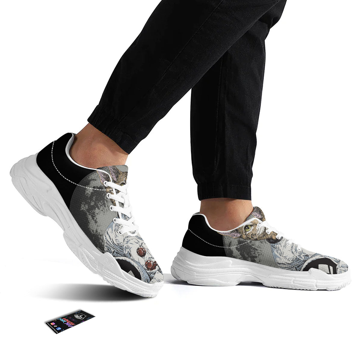 Cat American Astronaut On The Moon Print White Chunky Shoes-grizzshop