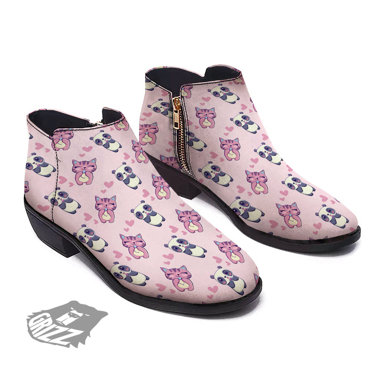 Cat And Panda Lover Print Pattern Ankle Boots-grizzshop