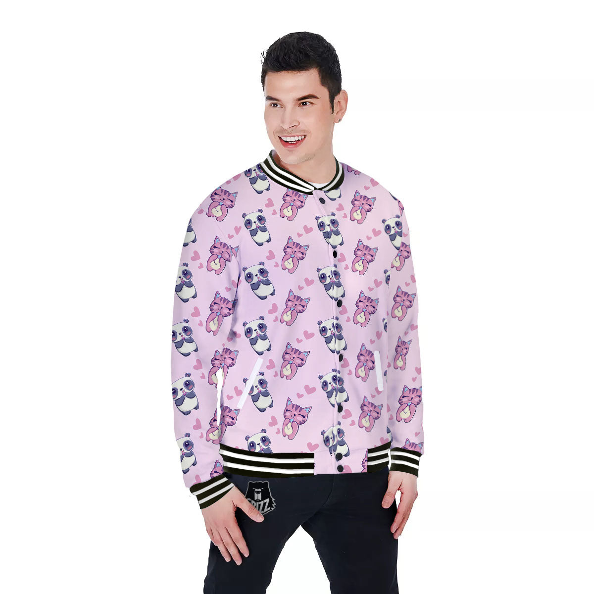 Cat And Panda Lover Print Pattern Baseball Jacket-grizzshop
