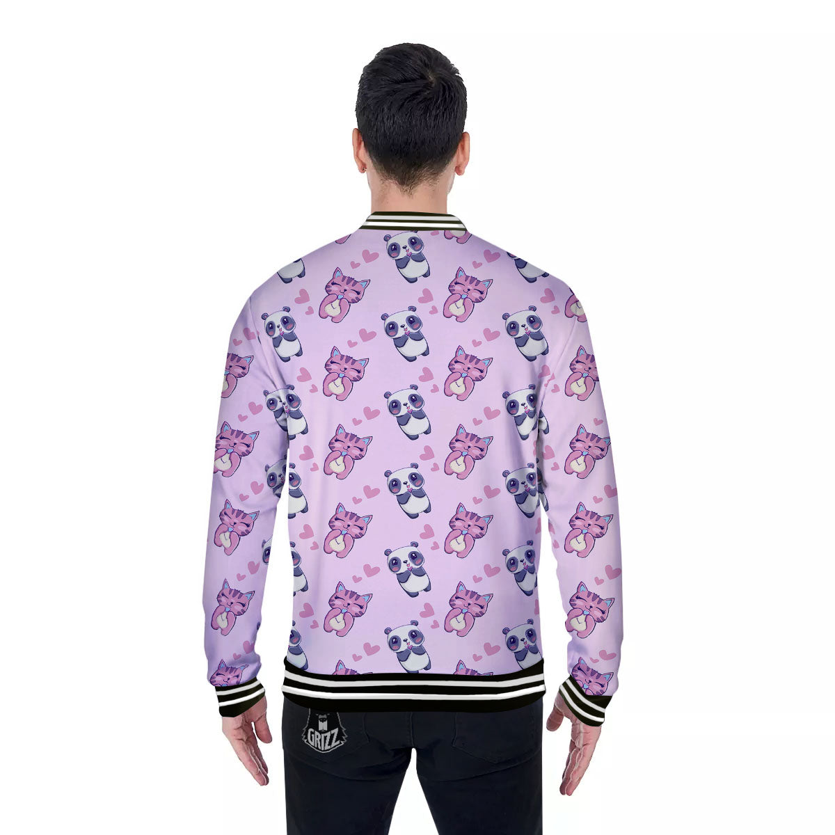 Cat And Panda Lover Print Pattern Baseball Jacket-grizzshop