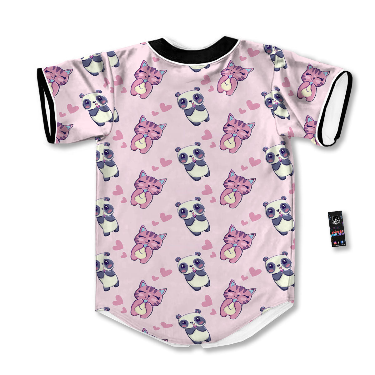 Cat And Panda Lover Print Pattern Baseball Jersey-grizzshop