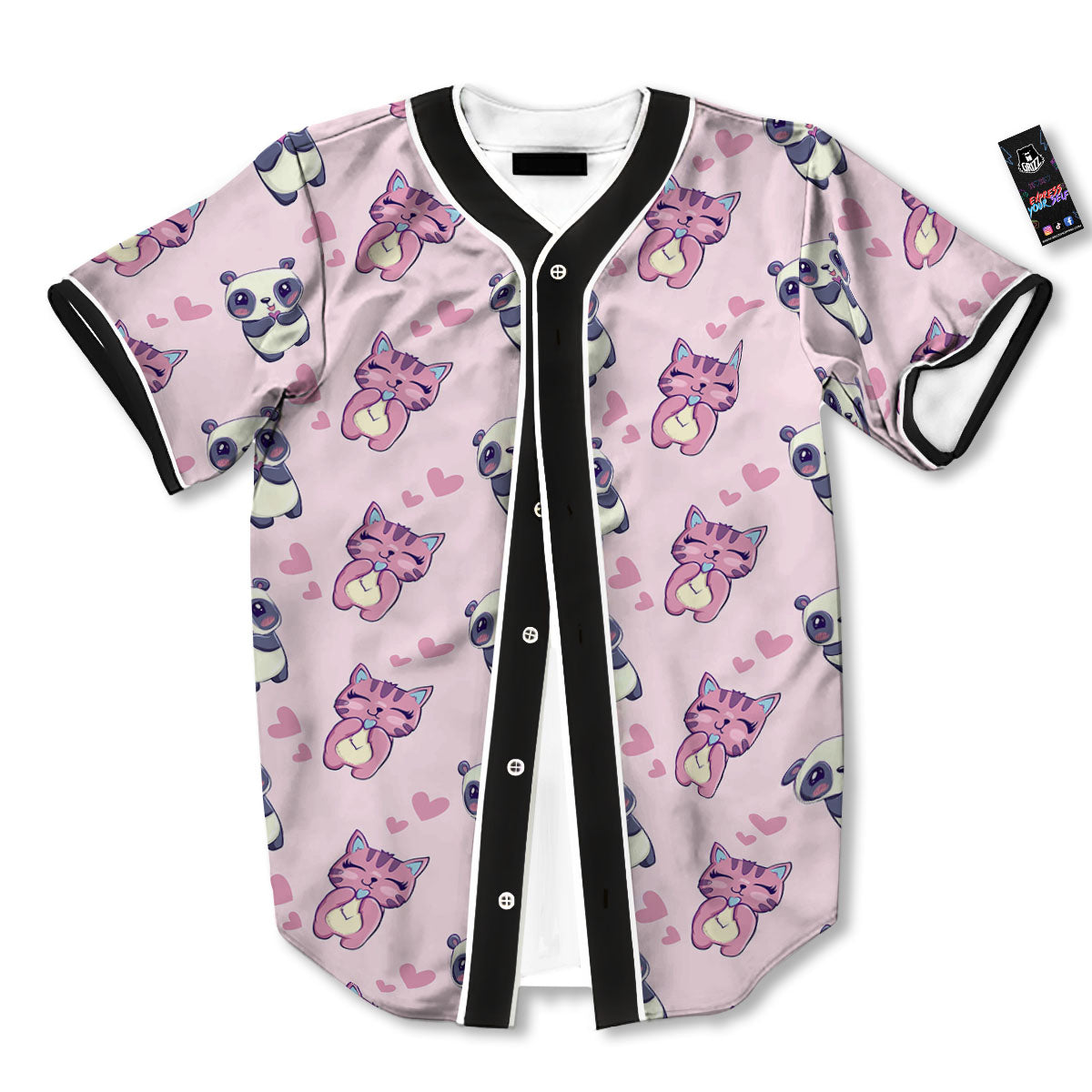 Cat And Panda Lover Print Pattern Baseball Jersey-grizzshop