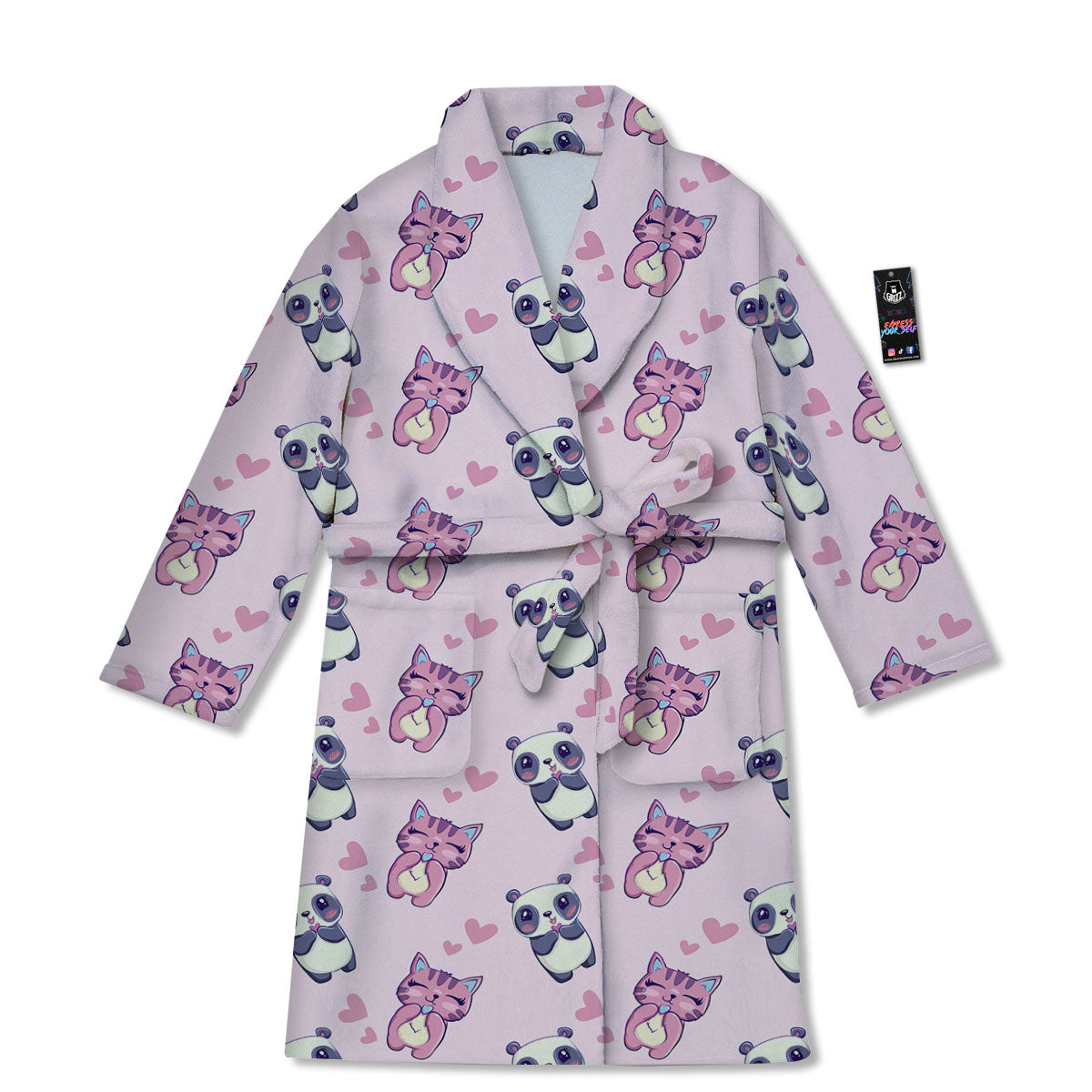 Cat And Panda Lover Print Pattern Bathrobe-grizzshop