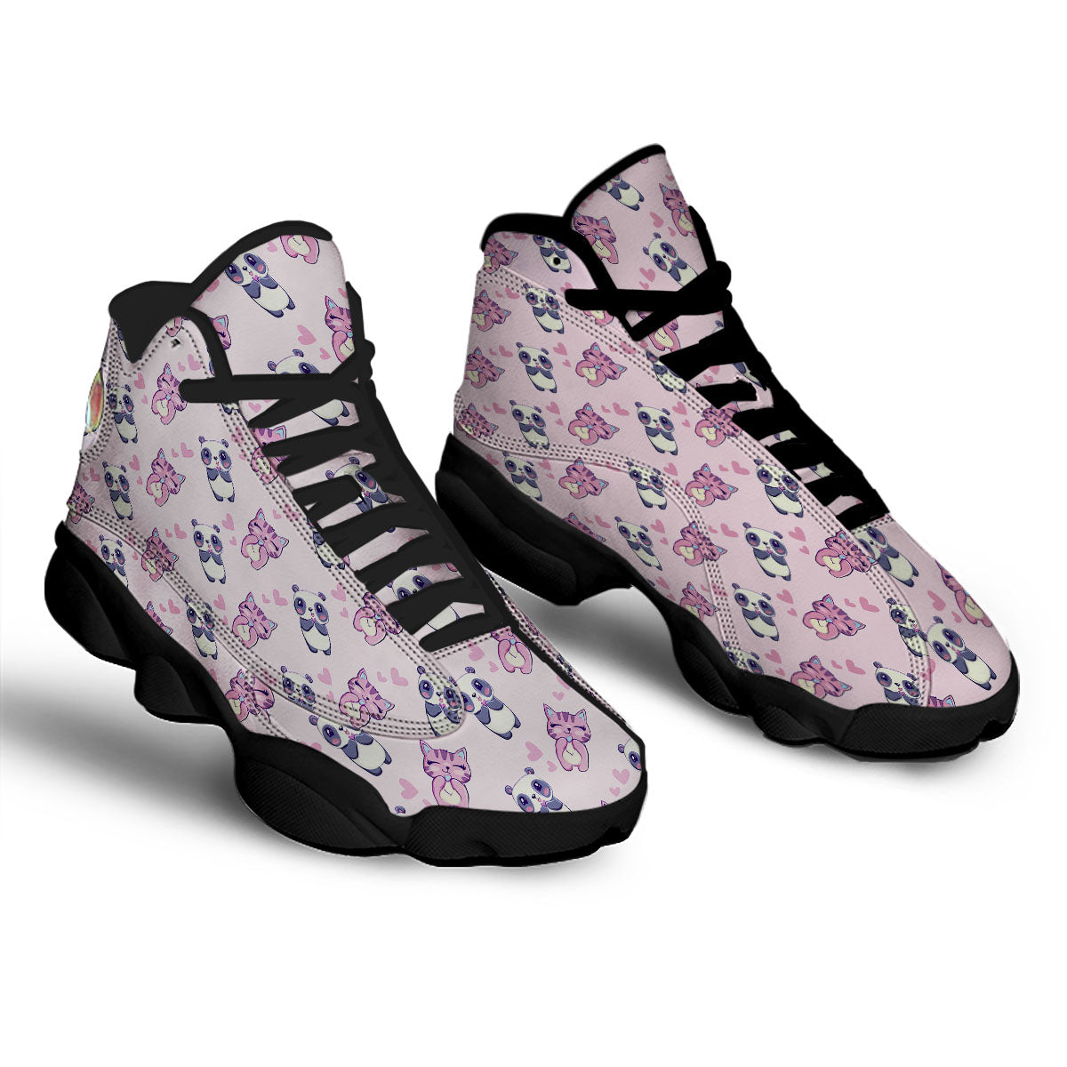 Cat And Panda Lover Print Pattern Black Basketball Shoes-grizzshop