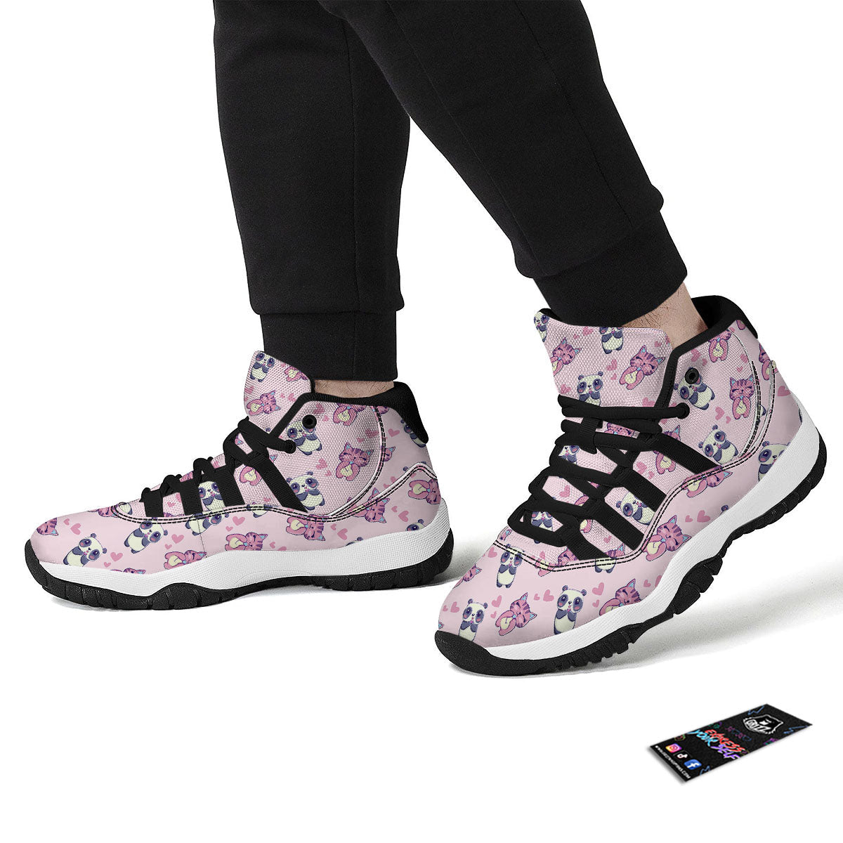 Cat And Panda Lover Print Pattern Black Bball Shoes-grizzshop
