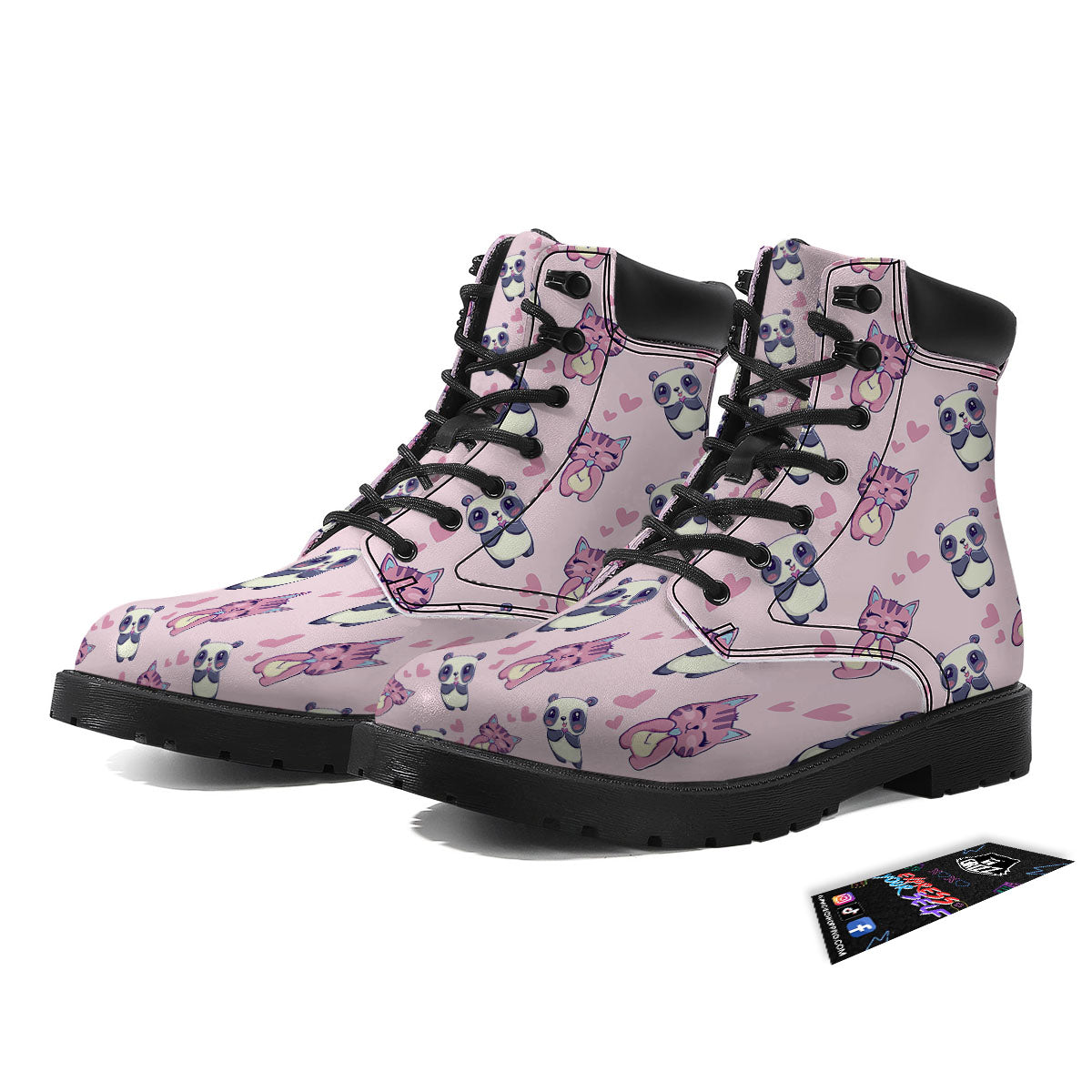 Cat And Panda Lover Print Pattern Boots-grizzshop
