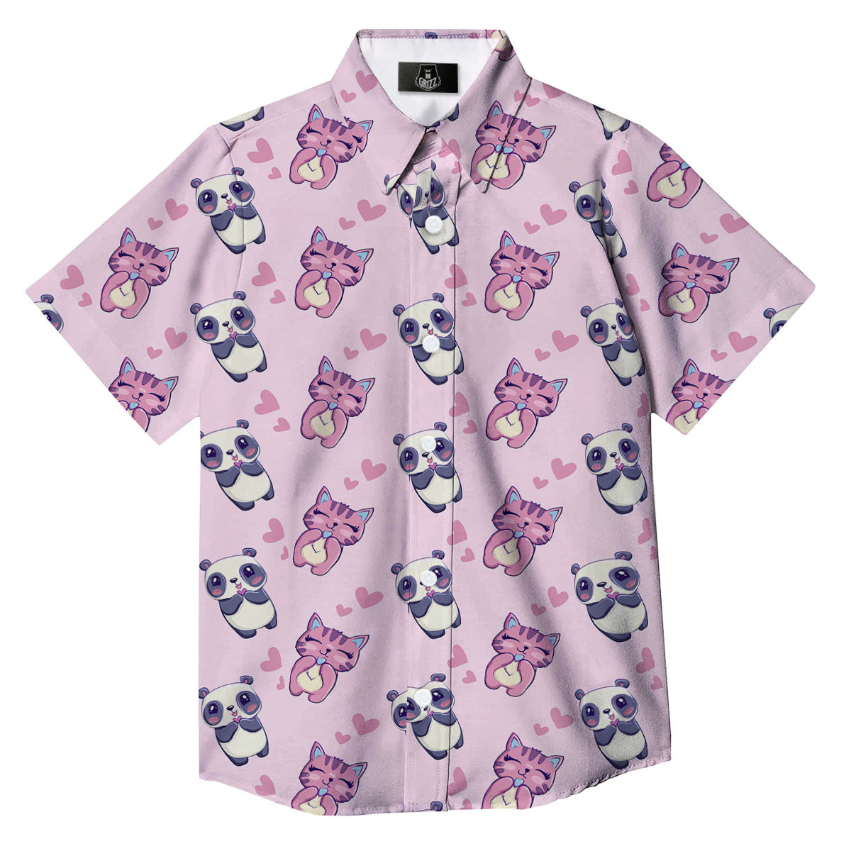 Cat And Panda Lover Print Pattern Button Up Shirt-grizzshop