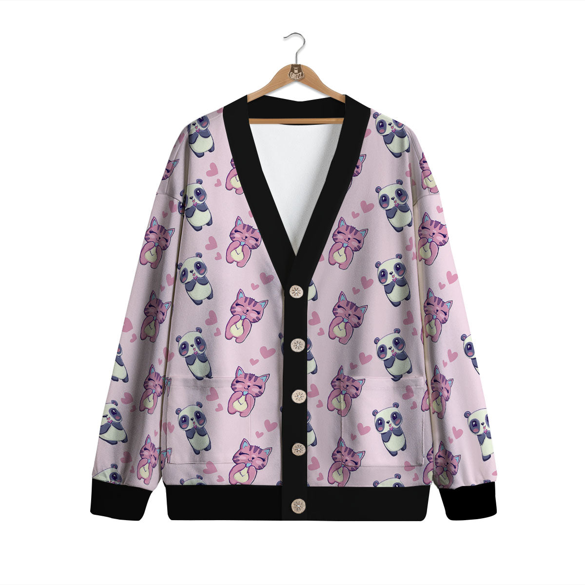Cat And Panda Lover Print Pattern Cardigan-grizzshop