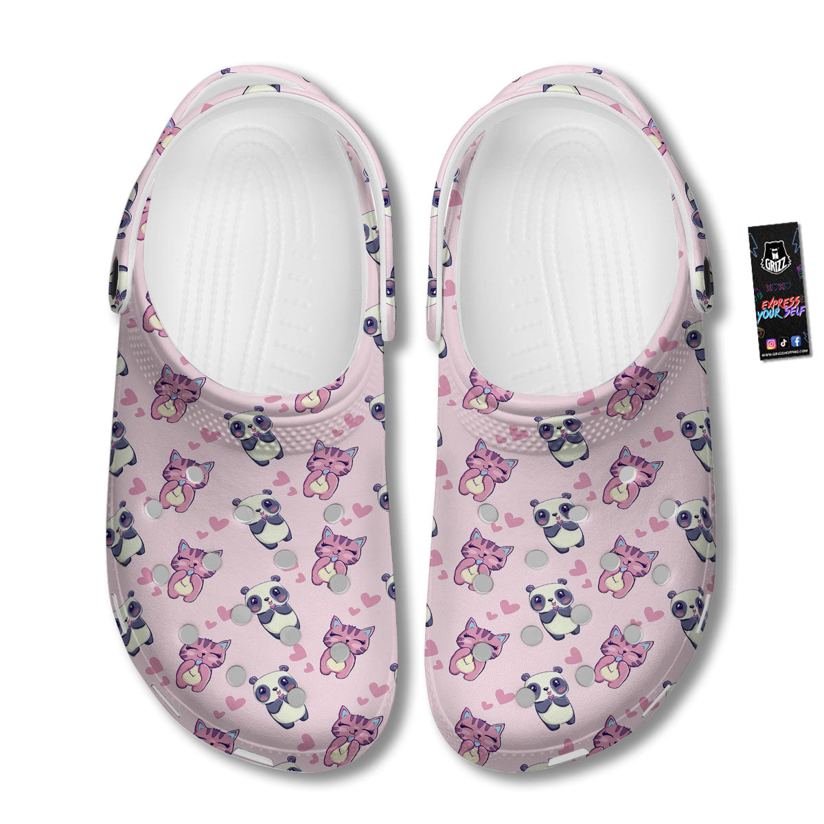 Cat And Panda Lover Print Pattern Clog-grizzshop