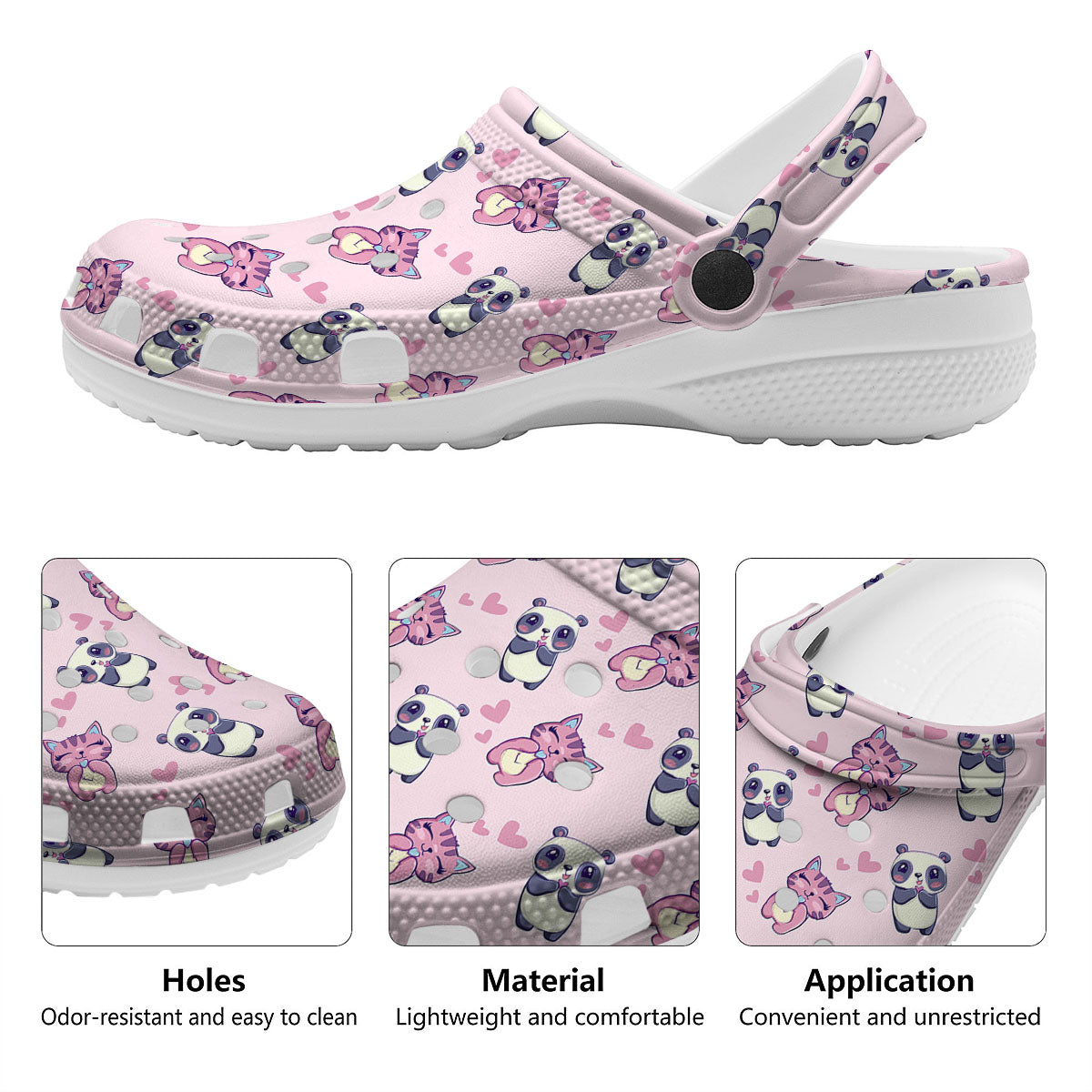 Cat And Panda Lover Print Pattern Clog-grizzshop