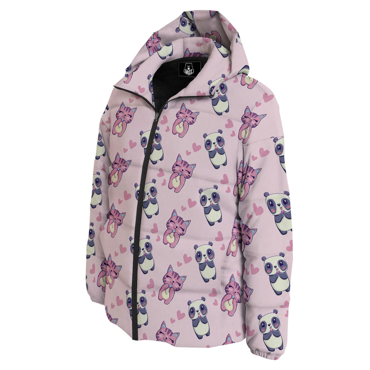 Cat And Panda Lover Print Pattern Down Jacket-grizzshop
