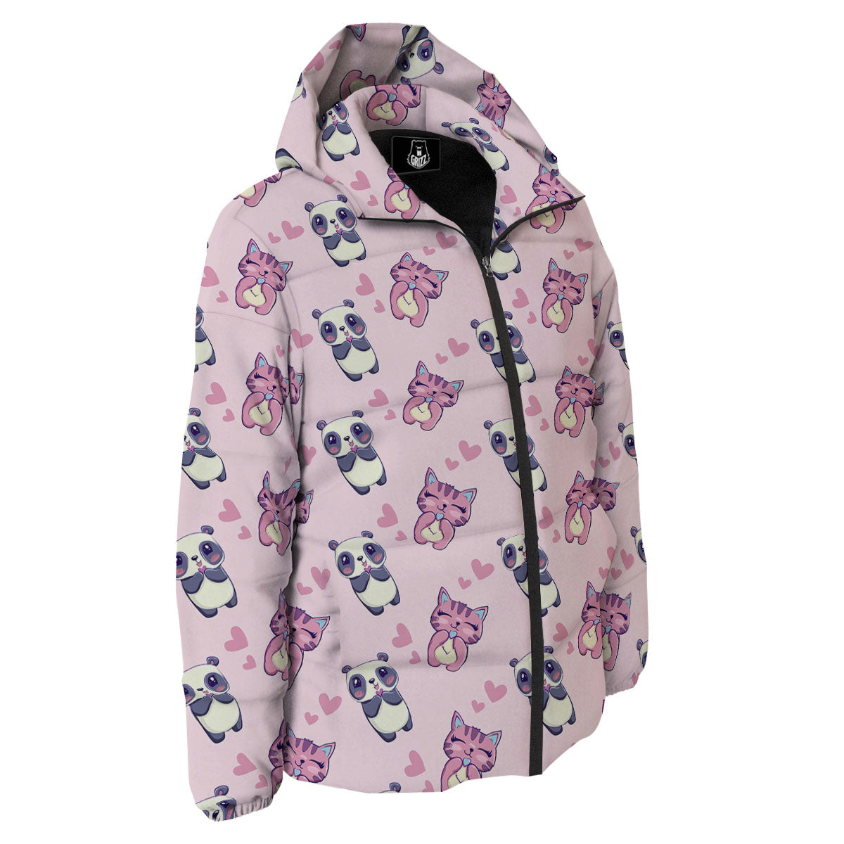 Cat And Panda Lover Print Pattern Down Jacket-grizzshop