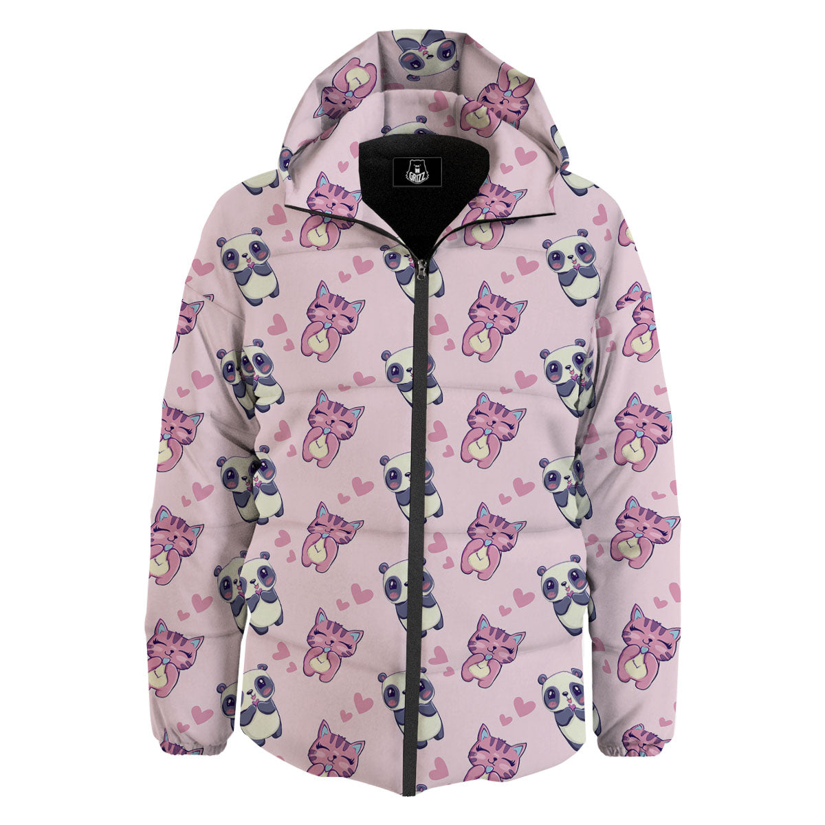 Cat And Panda Lover Print Pattern Down Jacket-grizzshop