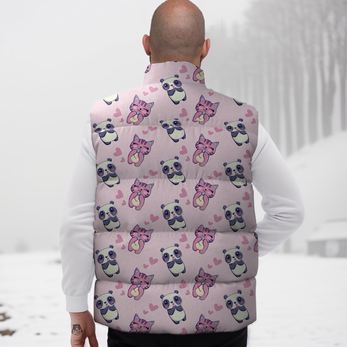 Cat And Panda Lover Print Pattern Down Vest