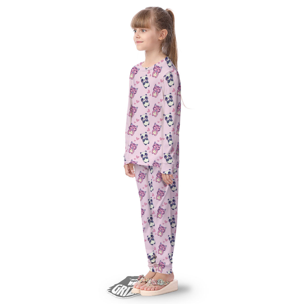 Cat And Panda Lover Print Pattern Kid's Pajamas-grizzshop
