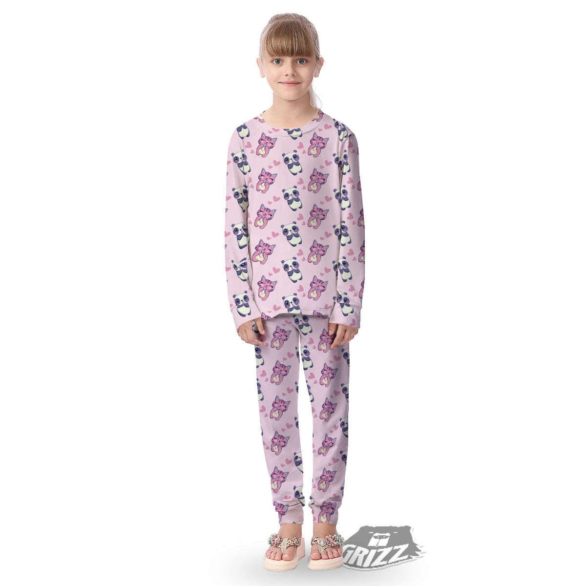Cat And Panda Lover Print Pattern Kid's Pajamas-grizzshop