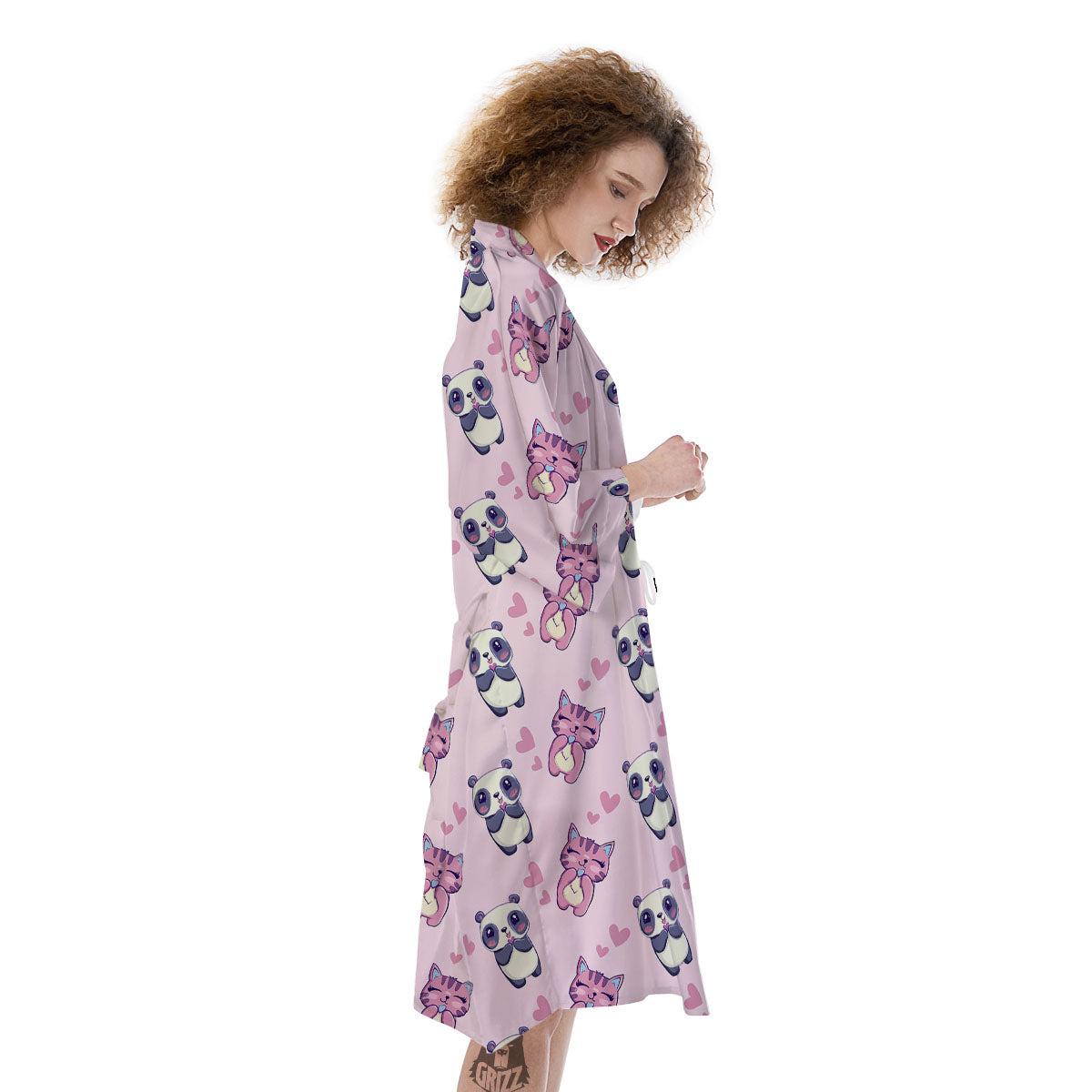 Cat And Panda Lover Print Pattern Kimono-grizzshop