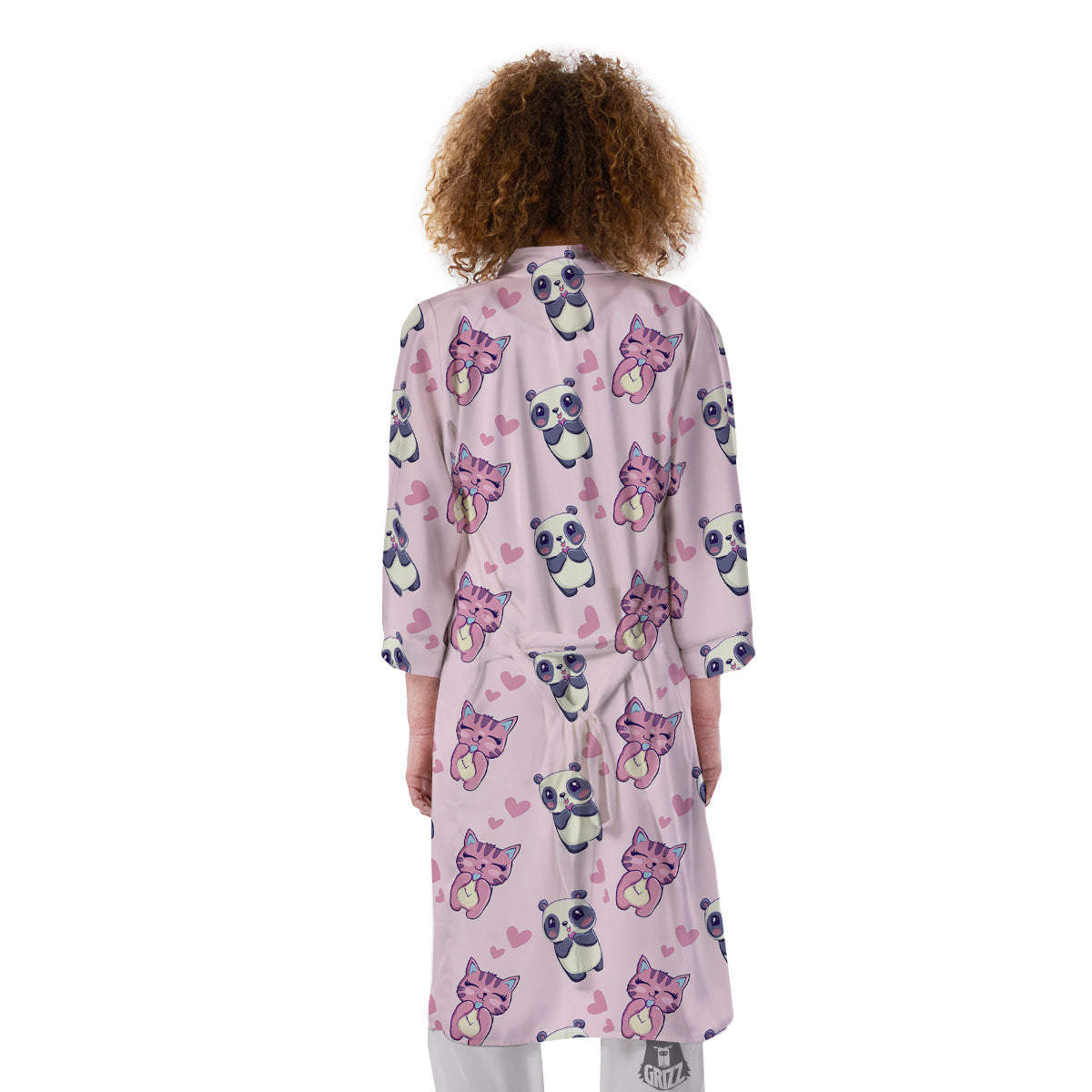 Cat And Panda Lover Print Pattern Kimono-grizzshop